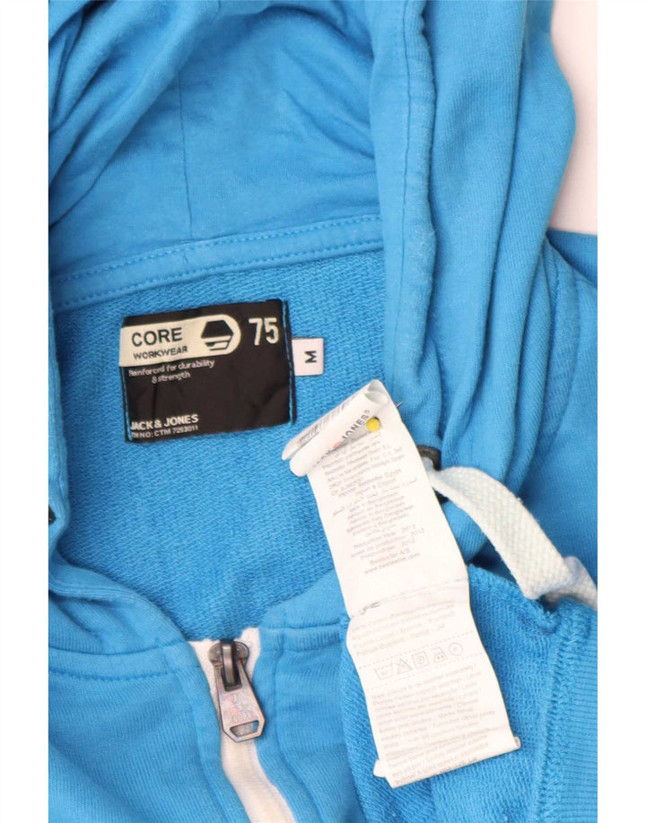 Suéter masculino com capuz e zíper gráfico Jack & Jones algodão azul médio