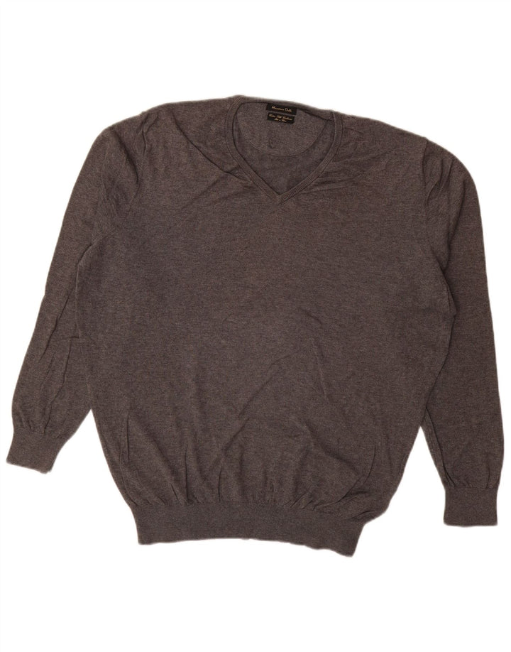 Suéter masculino MASSIMO DUTTI com decote em V XL algodão cinza
