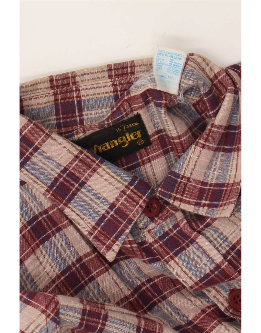 Camisa masculina de flanela Wrangler tamanho 38 15 algodão xadrez vermelho médio