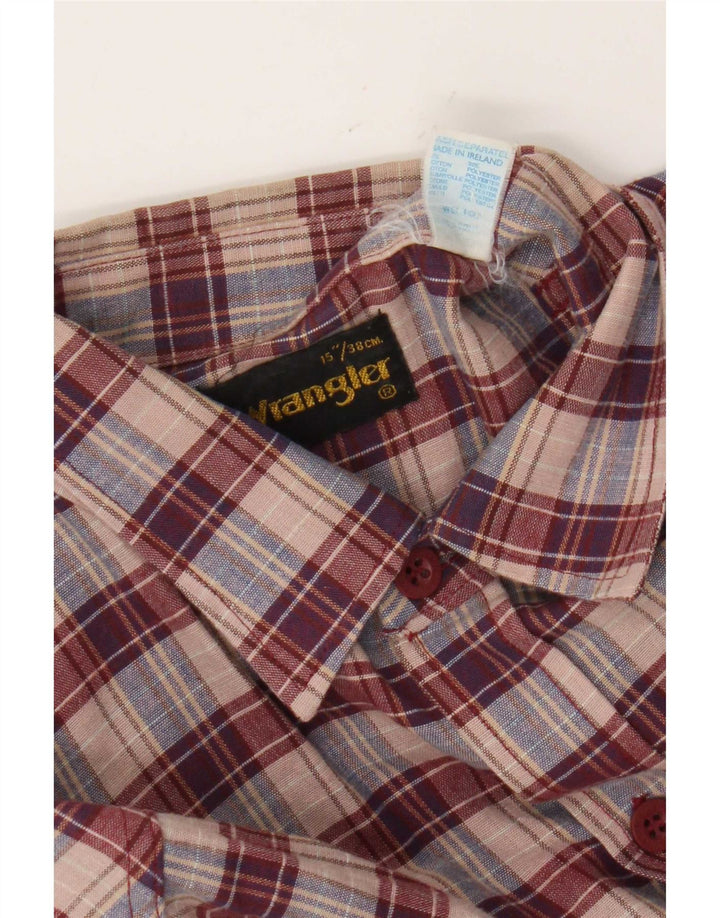 Camisa masculina de flanela Wrangler tamanho 38 15 algodão xadrez vermelho médio