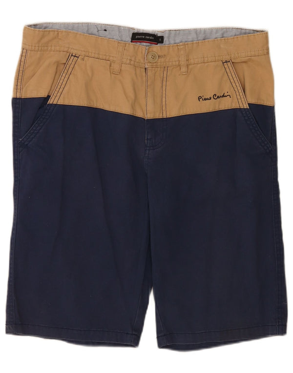 Pierre Cardin Mens Chino Shorts Pequeno W29 Azul Marinho Colourblock Algodão
