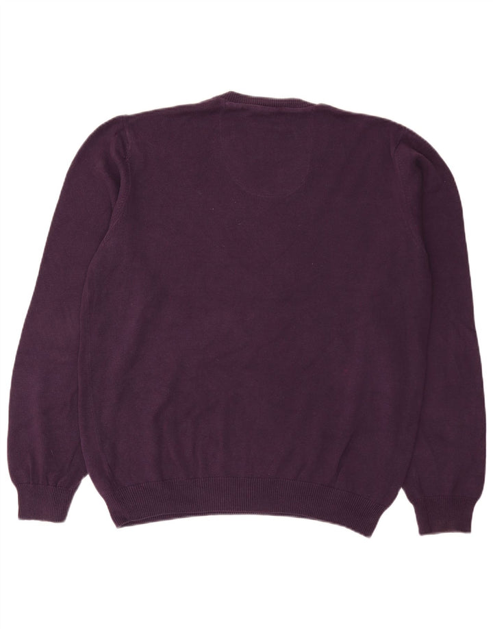 Suéter masculino Marks & Spencer com ajuste regular e decote em V de algodão roxo médio