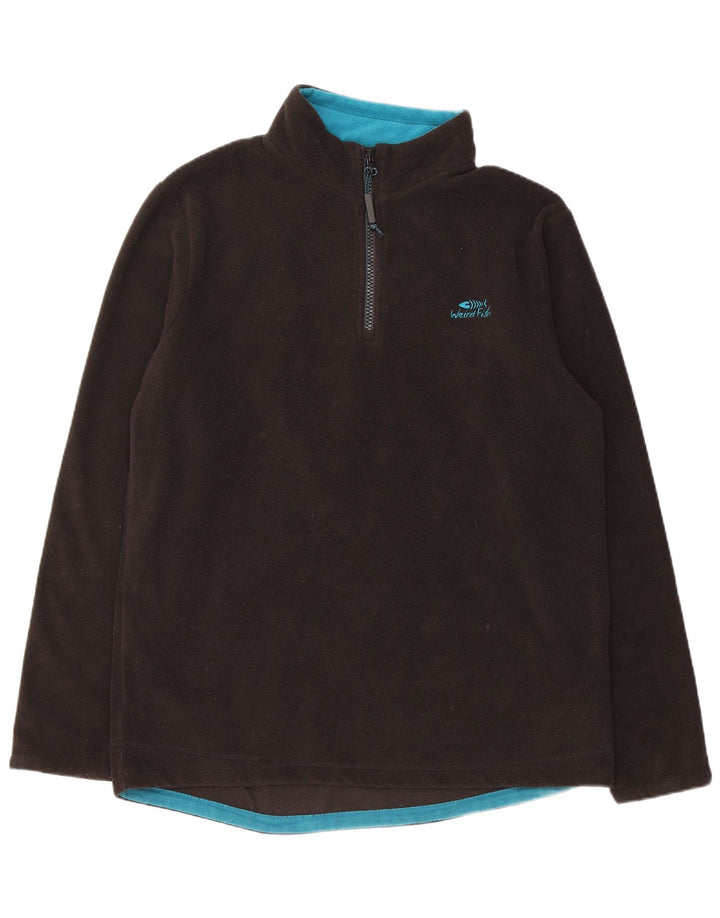 Weird Fish Masculino Zip Neck Fleece Jumper Médio Poliéster Preto