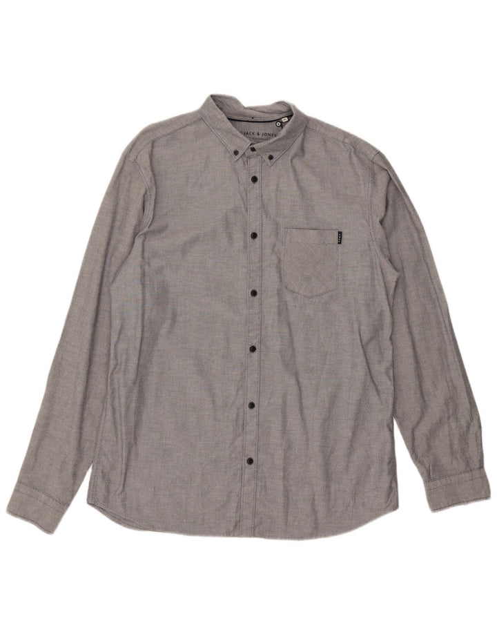 Camisa masculina slim fit Jack & Jones XL algodão cinza