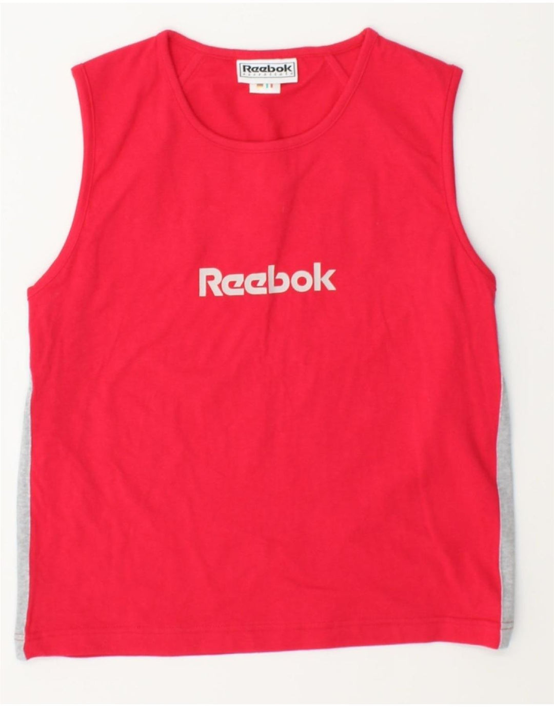 REEBOK Womens Graphic Vest Top UK 14 Medium Pink Cotton Vintage Reebok and Second-Hand Reebok from Messina Hembry 