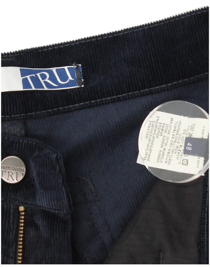 Calça masculina reta de veludo TRUSSARDI IT 48 médio W32 L29 azul marinho