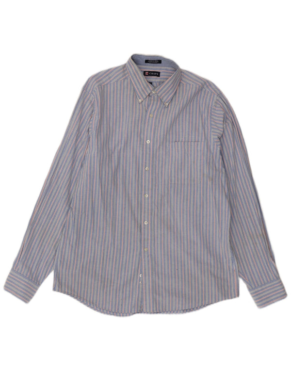 Camisa masculina Chaps Classic Fit tamanho 16 1/2 grande algodão listrado azul