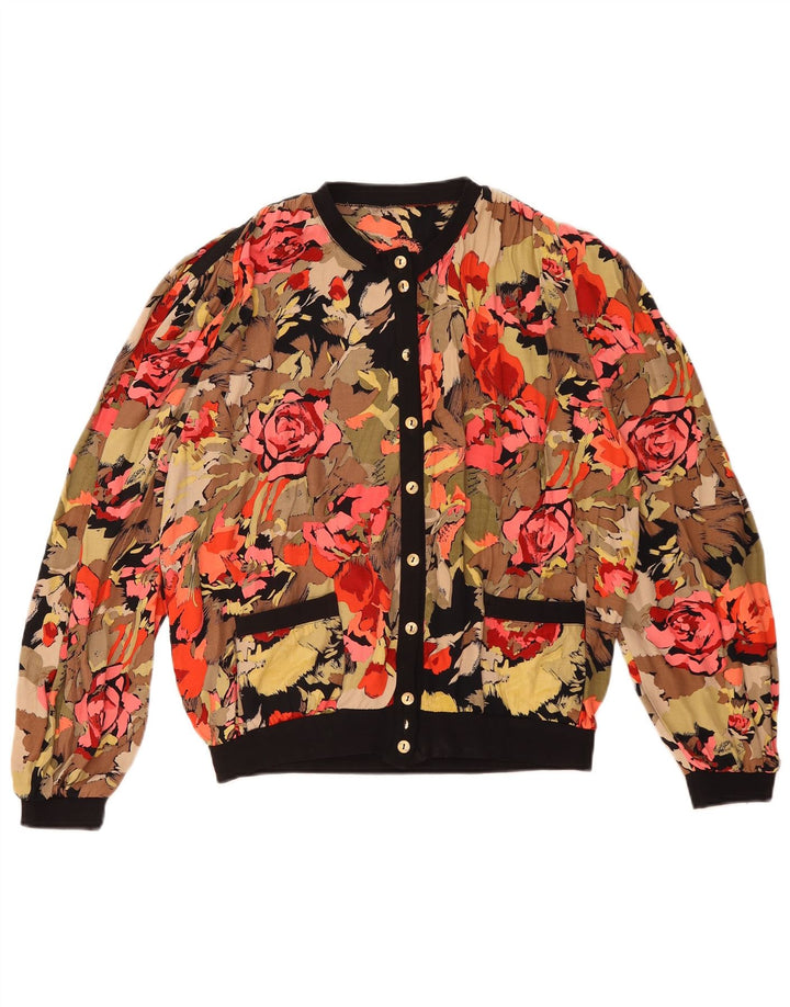 Blusa feminina vintage UK 14 grande floral multicolorida