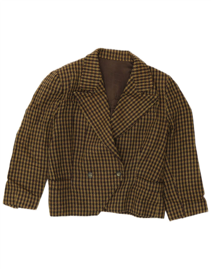 Jaqueta blazer feminina vintage com peito duplo Reino Unido 10 pequeno houndstooth verde