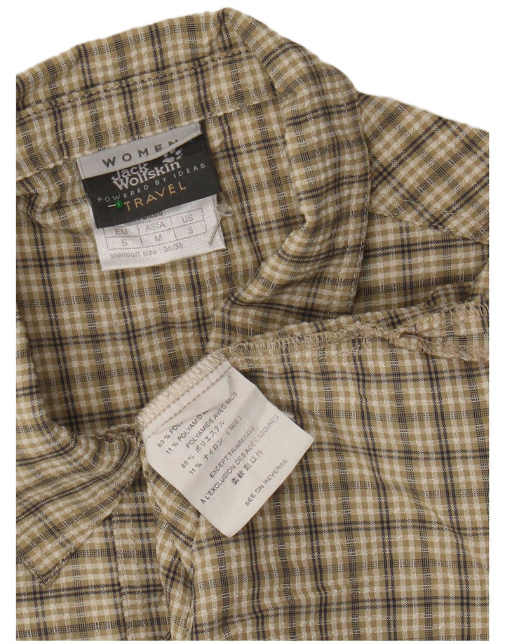 Camisa feminina sem mangas JACK WOLFSKIN Reino Unido 10 poliéster xadrez bege pequeno