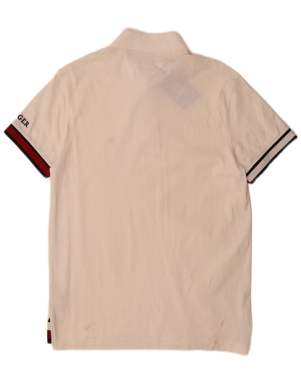 Camisa polo masculina Tommy Hilfiger Slim Fit médio off white algodão colorblock