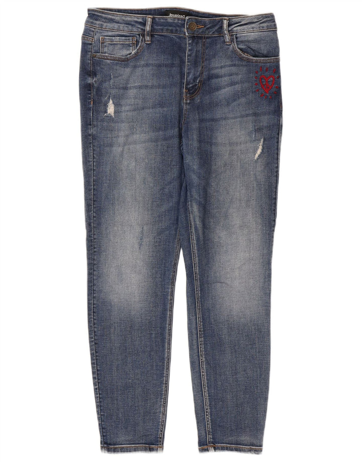 Desigual Jeans feminino slim desgastado W32 L26 algodão azul