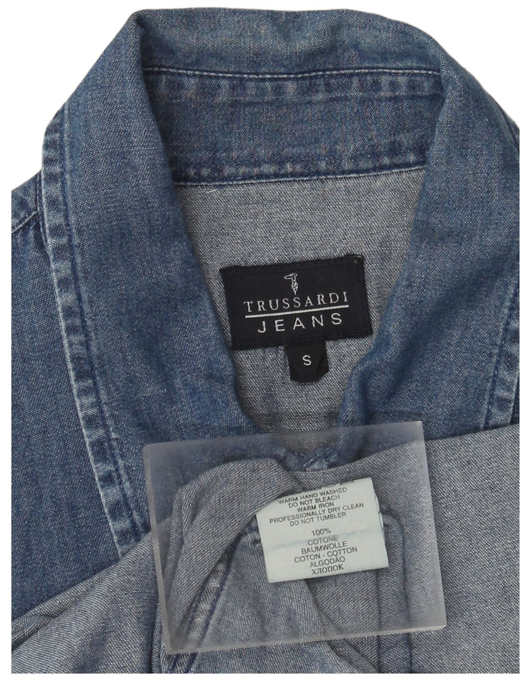 Trussardi Jeans Camisa jeans masculina pequena azul algodão