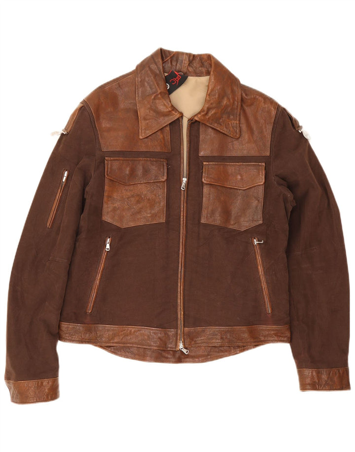 Jaqueta de couro feminina vintage UK 20 2XL marrom