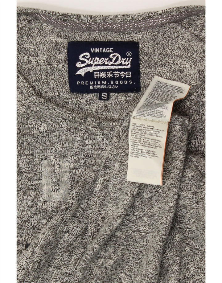 SUPERDRY Top gráfico feminino oversized manga comprida Reino Unido 10 algodão cinza pequeno
