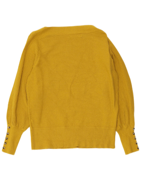Suéter feminino Marks & Spencer com gola canoa e viscose amarela média Reino Unido 14