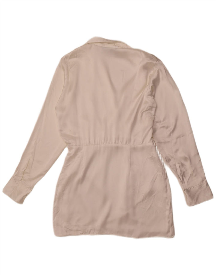 ZARA Vestido feminino pulôver camisa Reino Unido 14 médio branco seda