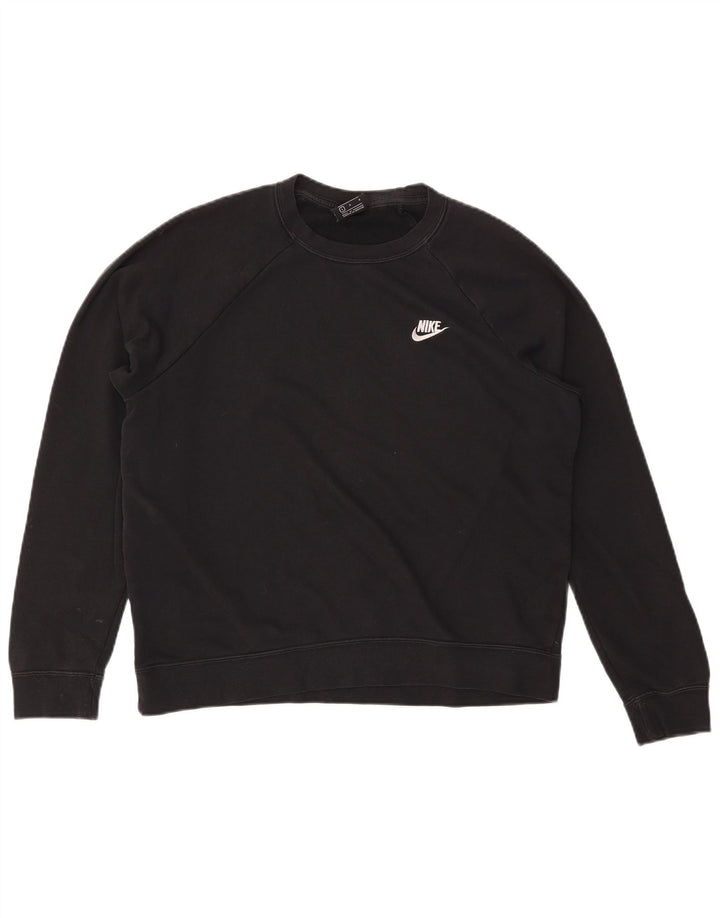 NIKE Womens Sweatshirt Jumper UK 16 Grande Algodão Preto