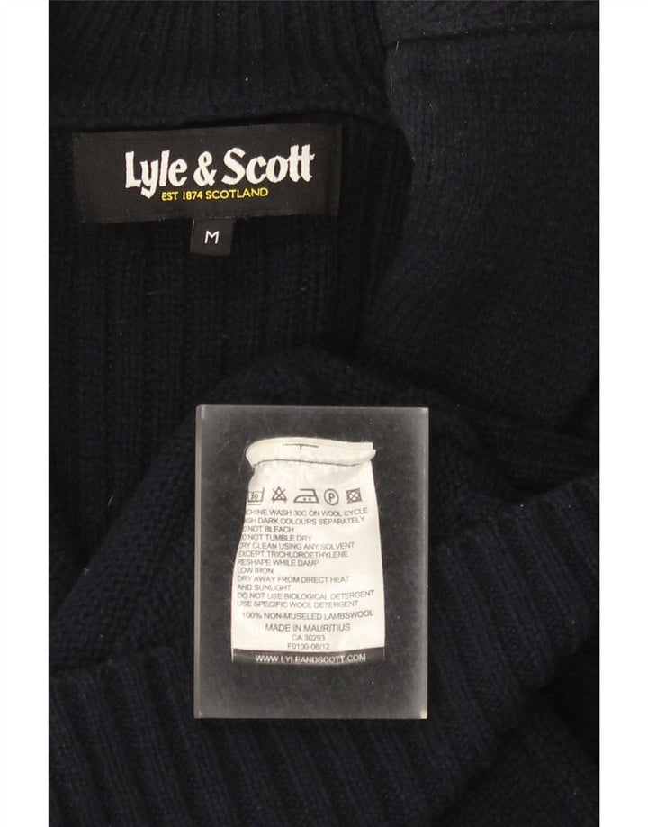 Suéter cardigã masculino Lyle & Scott de lã de carneiro azul marinho médio