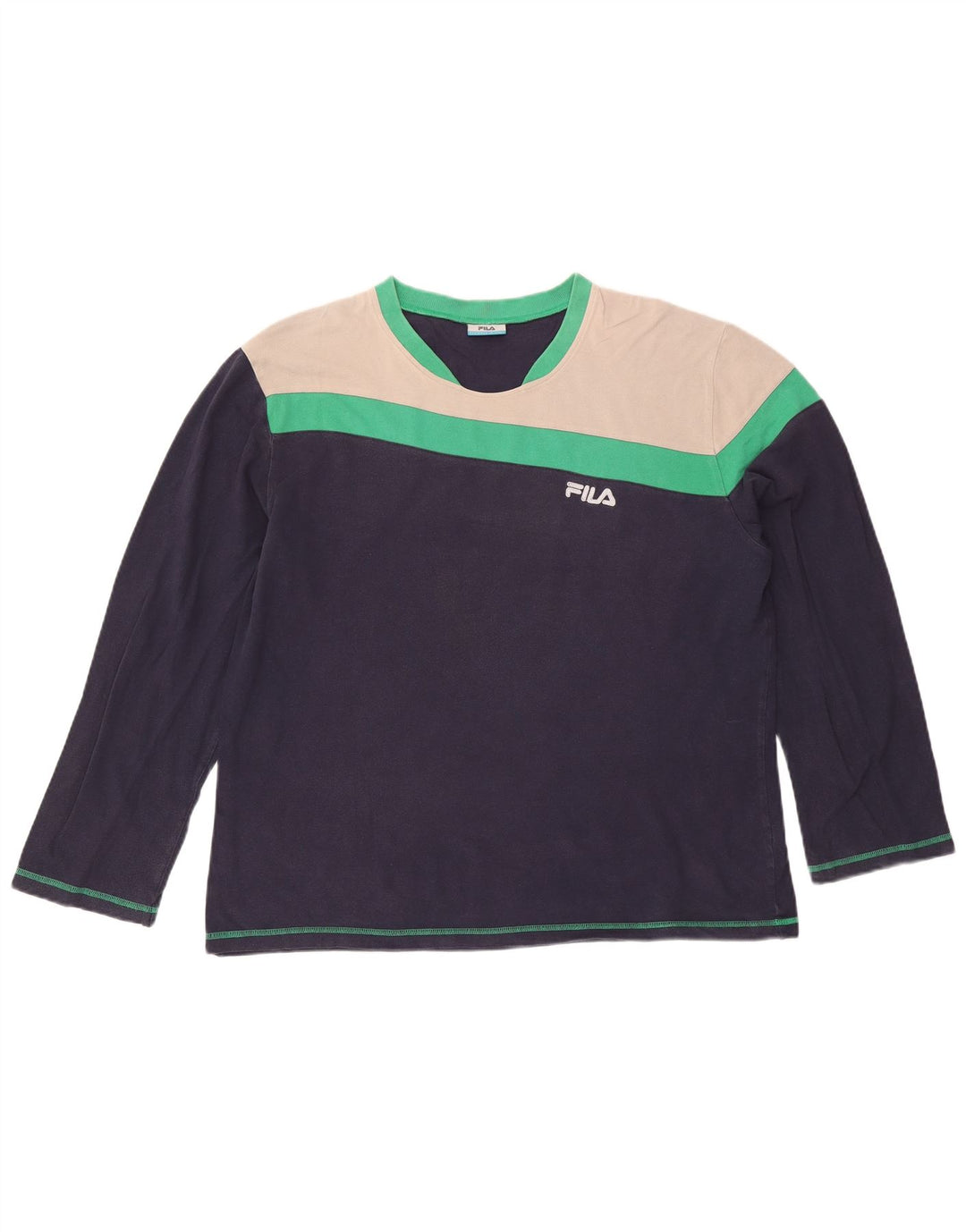 Fila Mens Top Manga Longa XL Azul Marinho Colourblock Algodão