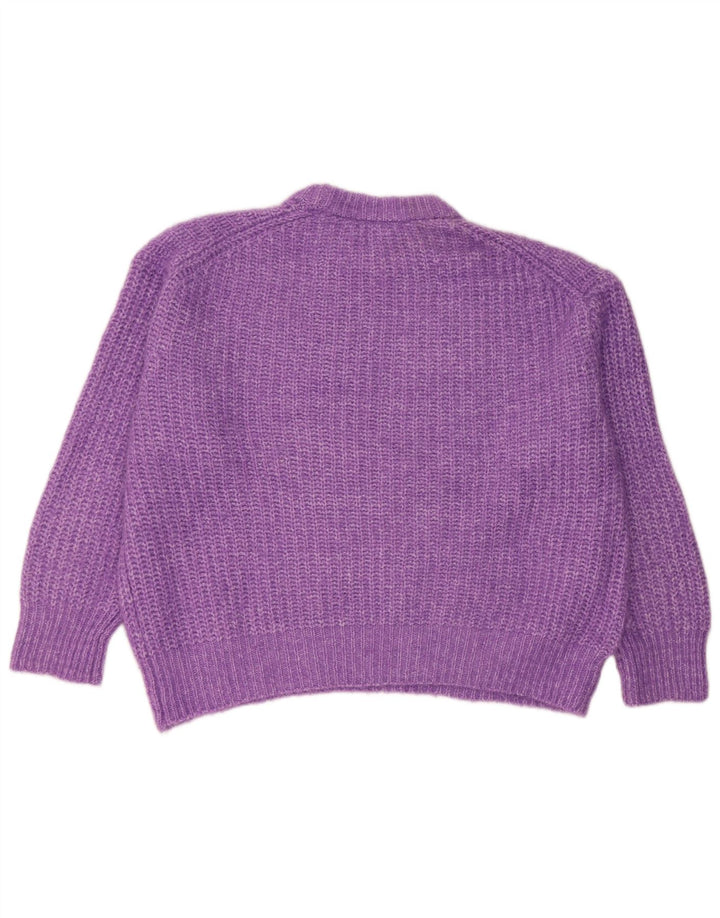 Zara Suéter feminino oversized com gola redonda, Reino Unido 16, grande, roxo, poliéster