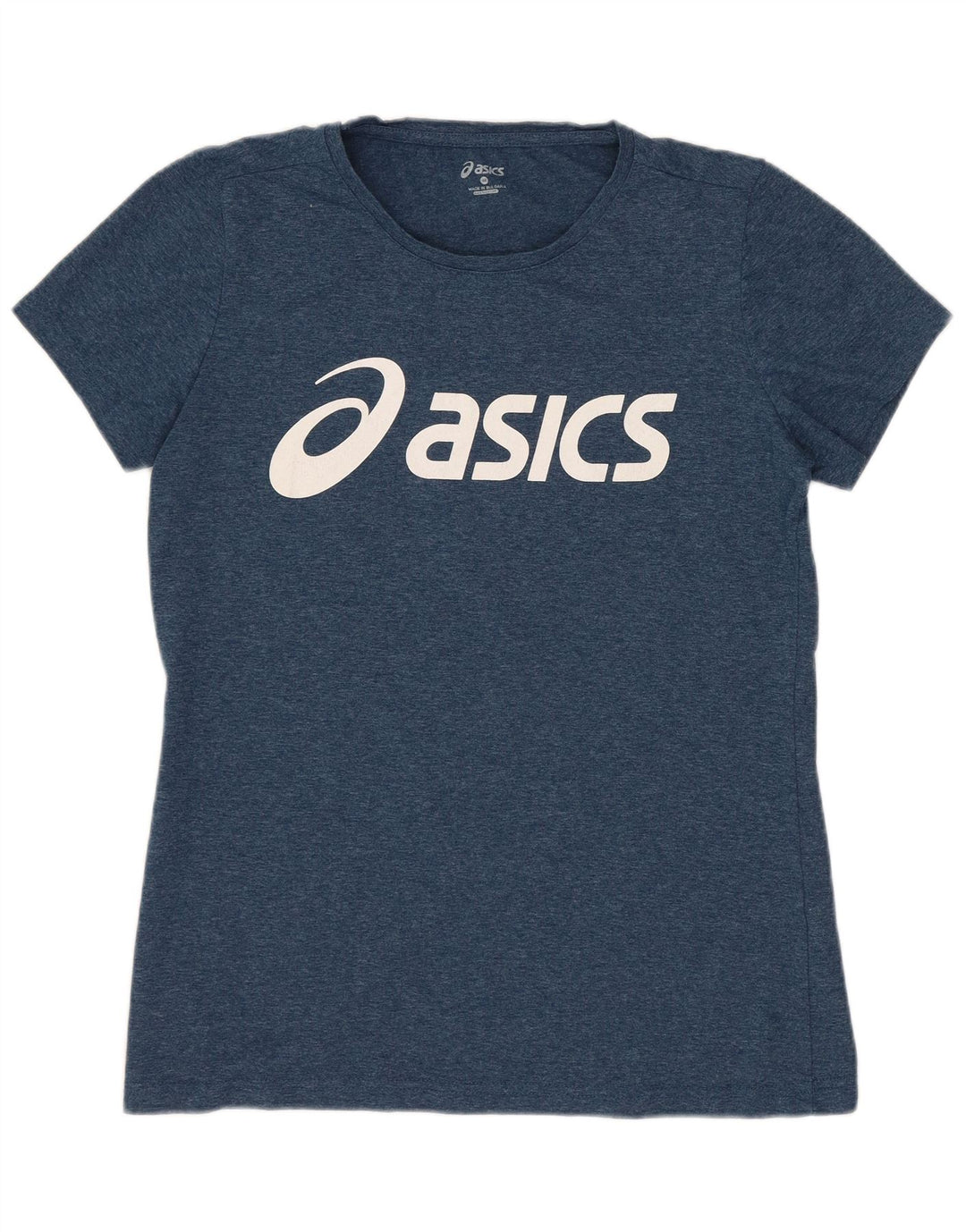 Camiseta gráfica feminina ASICS UK 12 algodão manchado azul marinho médio