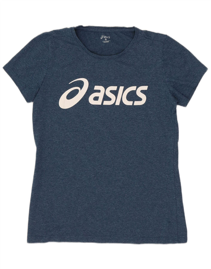 Camiseta gráfica feminina ASICS UK 12 algodão manchado azul marinho médio
