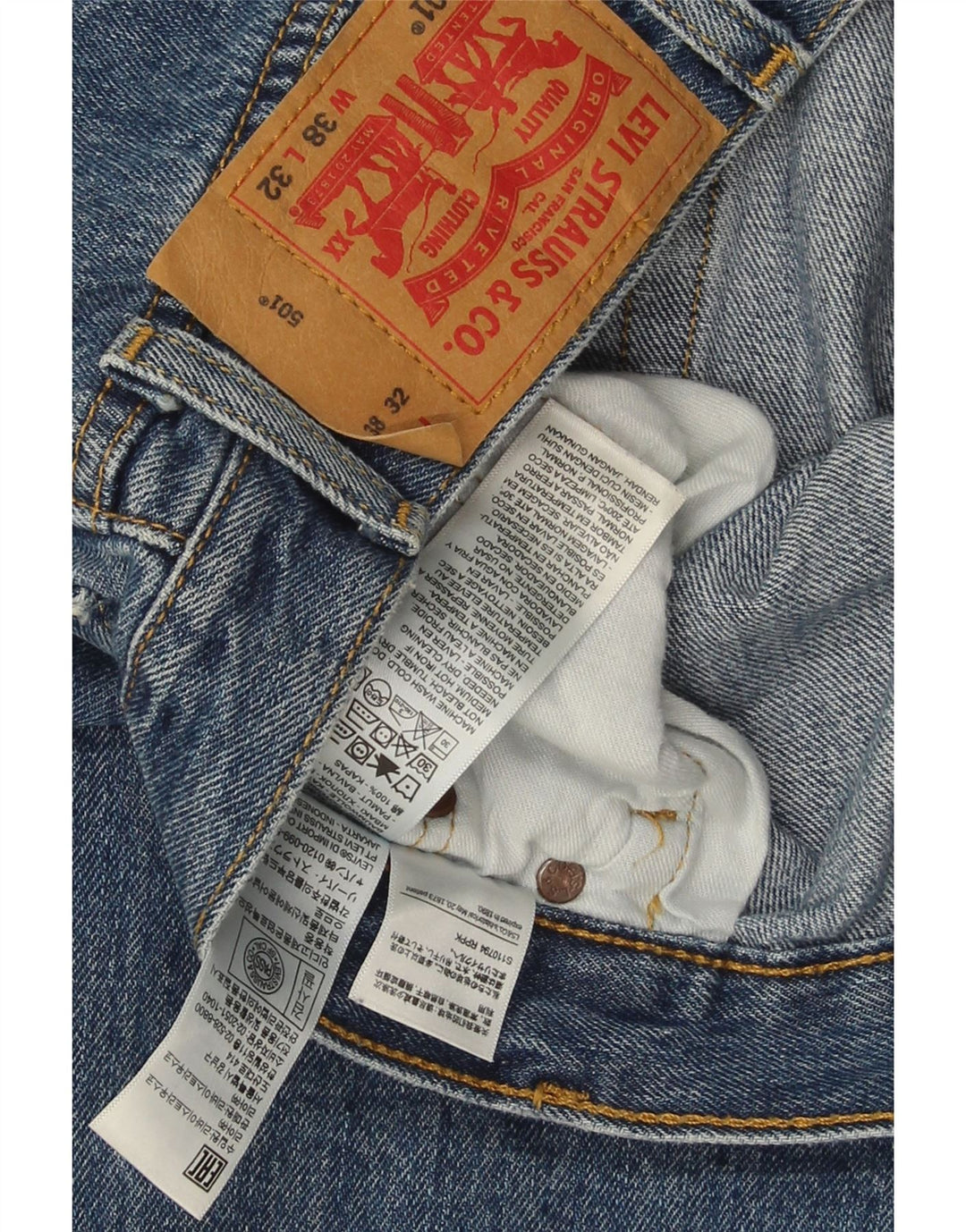 Levi's Masculino 501 Straight Jeans W38 L32 Azul Algodão