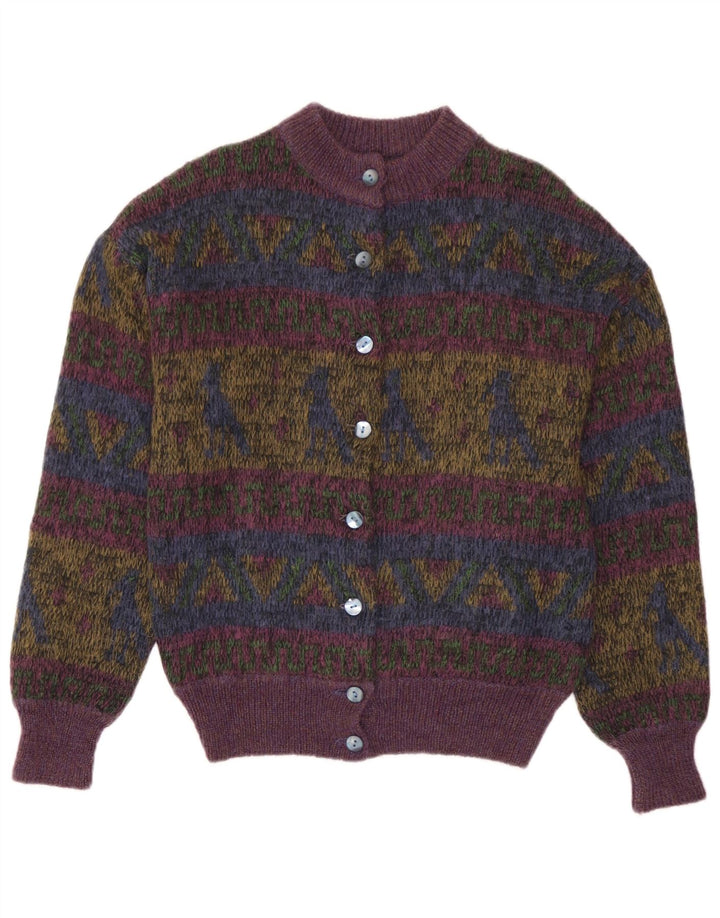 Suéter Cardigan Feminino Vintage Reino Unido 14 Médio Multicolorido Geométrico