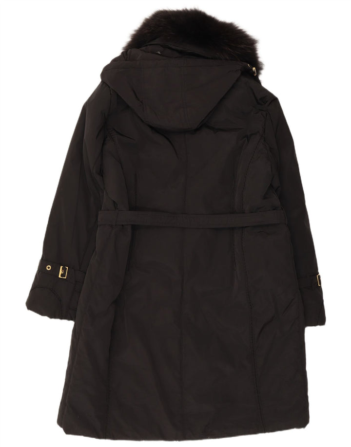 Sobretudo feminino vintage com capuz IT 47 grande poliéster preto