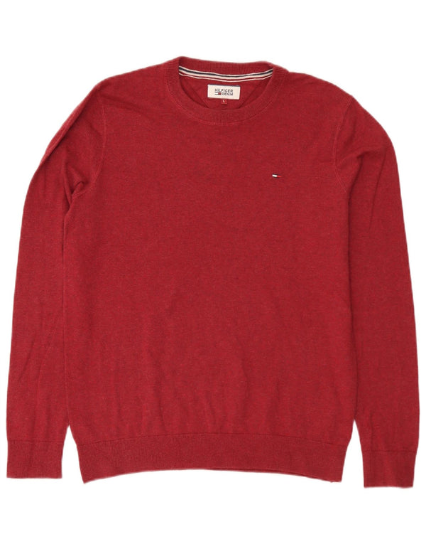 Suéter masculino Tommy Hilfiger com gola redonda, grande algodão cor de vinho