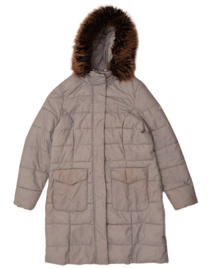 Casaco acolchoado com capuz feminino Barbour UK 16 poliéster cinza grande