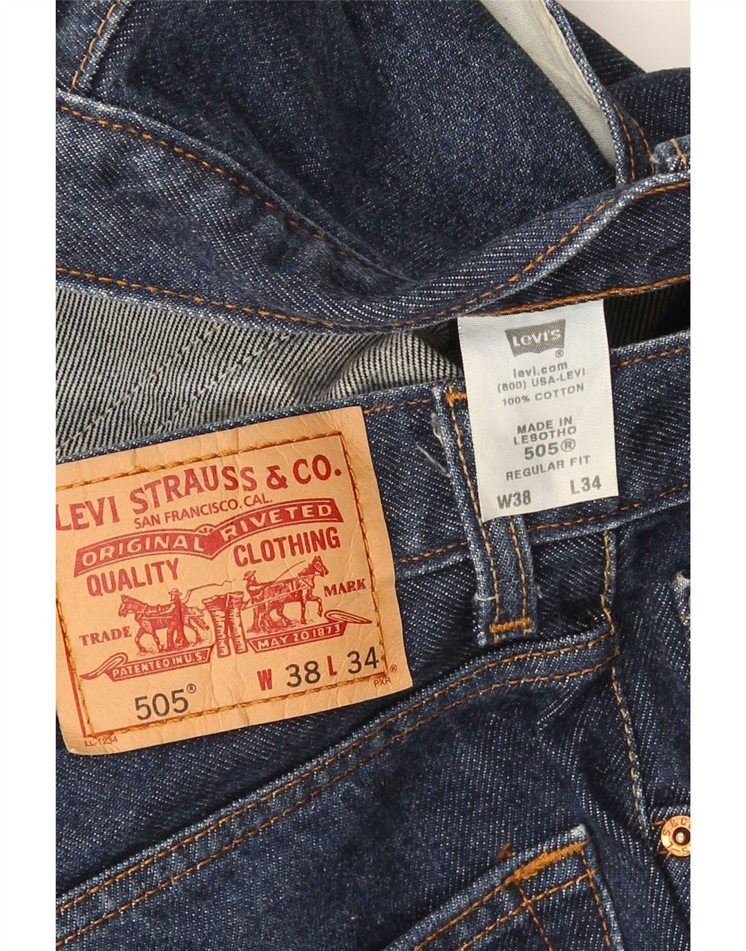 Calça jeans masculina Levi's 505 Regular Fit Straight W38 L34 Azul Marinho Algodão