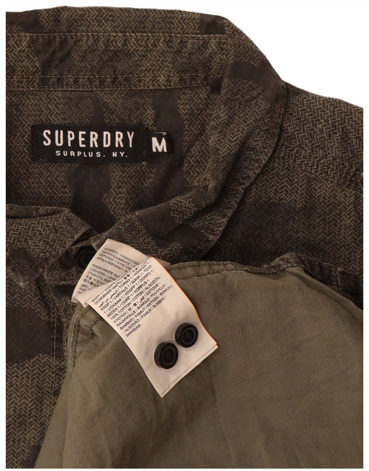 Camisa militar masculina Superdry, algodão camuflado cáqui médio