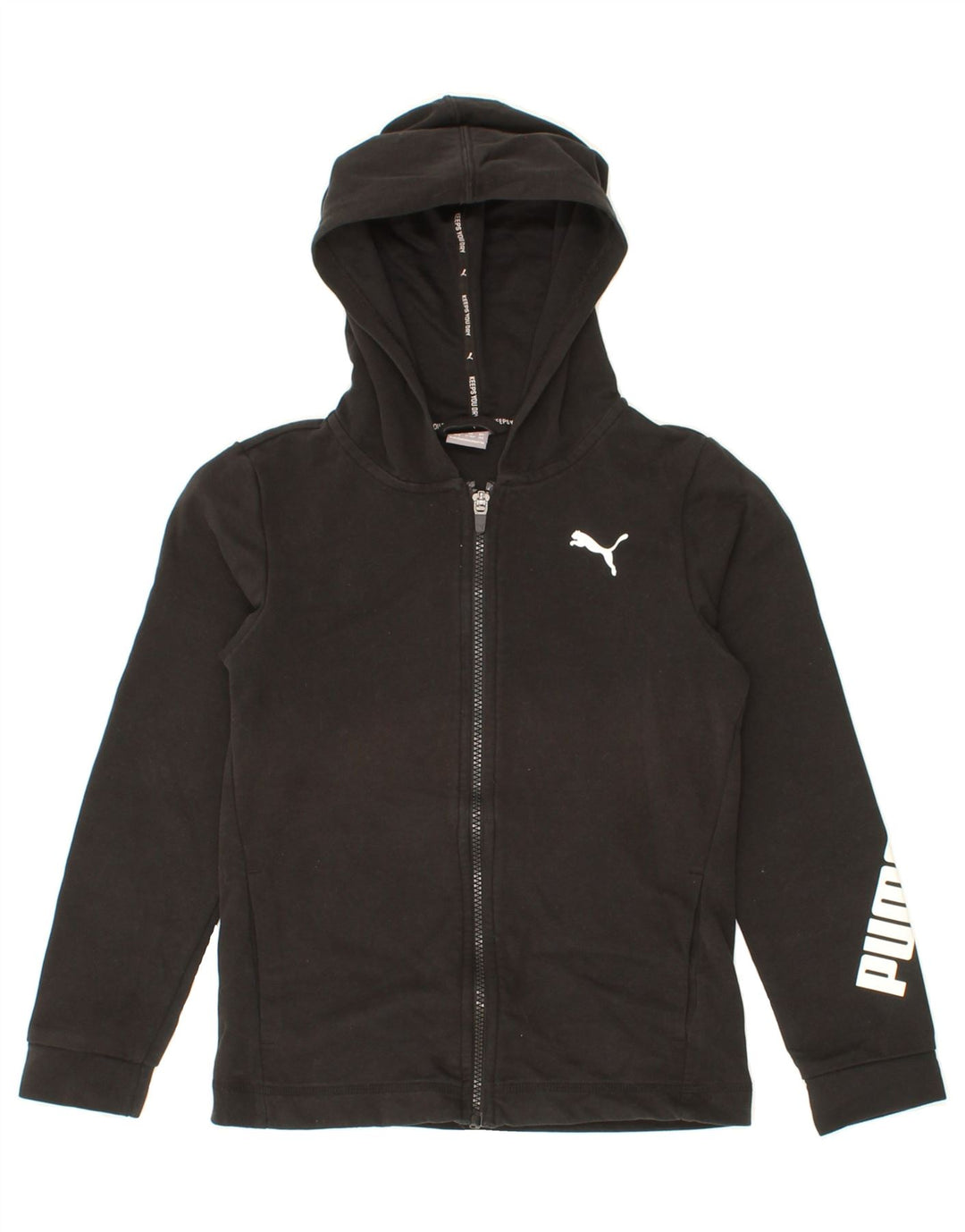 PUMA Boys Graphic Zip Hoodie Sweater 11-12 Years Large  Black Cotton Vintage Puma and Second-Hand Puma from Messina Hembry 