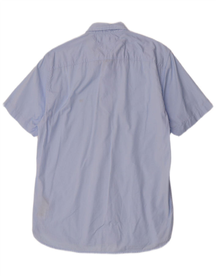 Tommy Hilfiger Camisa masculina de manga curta regular fit médio algodão azul