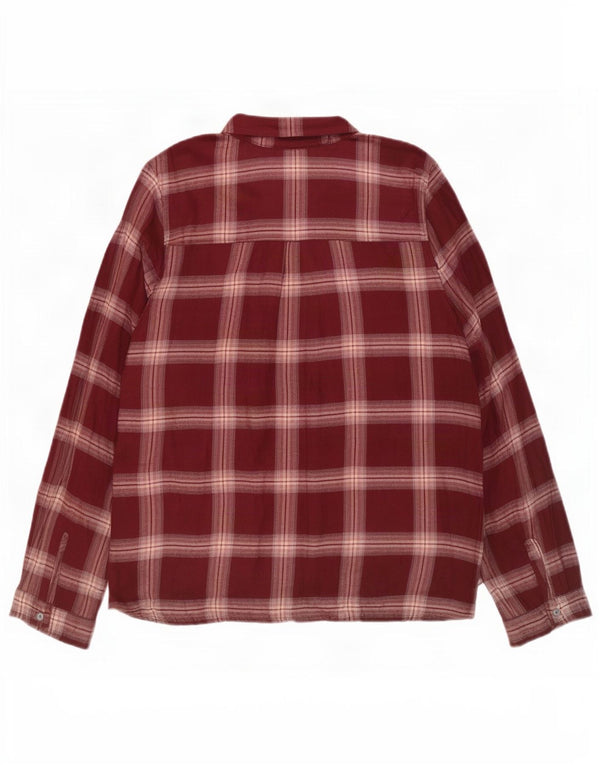 Blusa feminina de manga comprida Hollister UK 10 pequena borgonha xadrez viscose