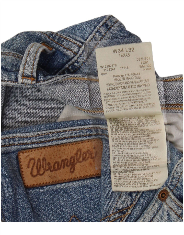 WRANGLER Masculino Texas Straight Jeans W34 L32 Azul Algodão