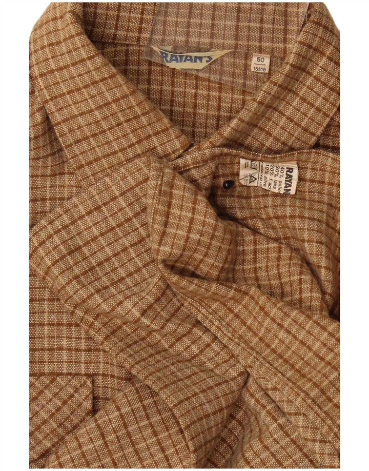 Camisa masculina vintage de flanela IT 50 15/16 poliéster xadrez marrom médio