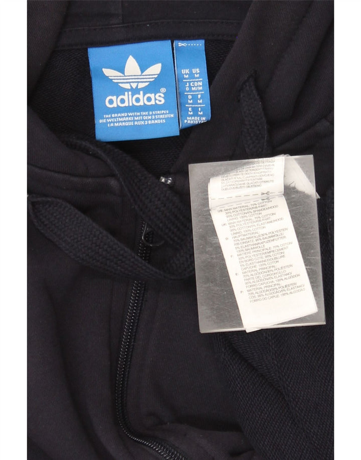Adidas masculino zip moletom com capuz médio algodão azul marinho