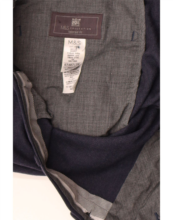 Calça masculina de ajuste regular Marks & Spencer W44 L31 lã azul marinho