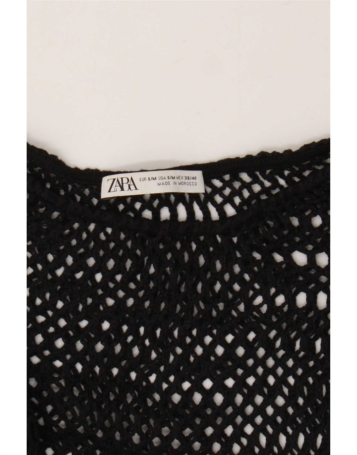 Top Zara feminino de crochê transparente UK 10 pequeno preto