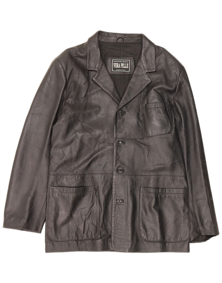 Jaqueta de couro masculina vintage IT 52 XL preta