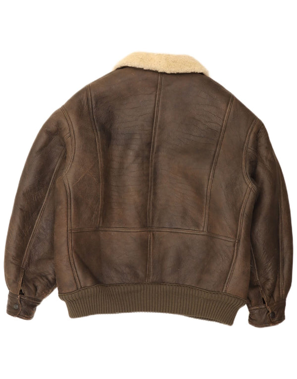 Jaqueta masculina vintage Bomber Shearling UK 36 pequena marrom