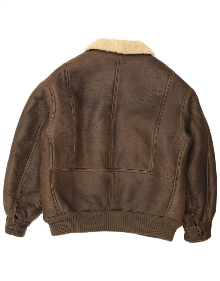 Jaqueta masculina vintage Bomber Shearling UK 36 pequena marrom