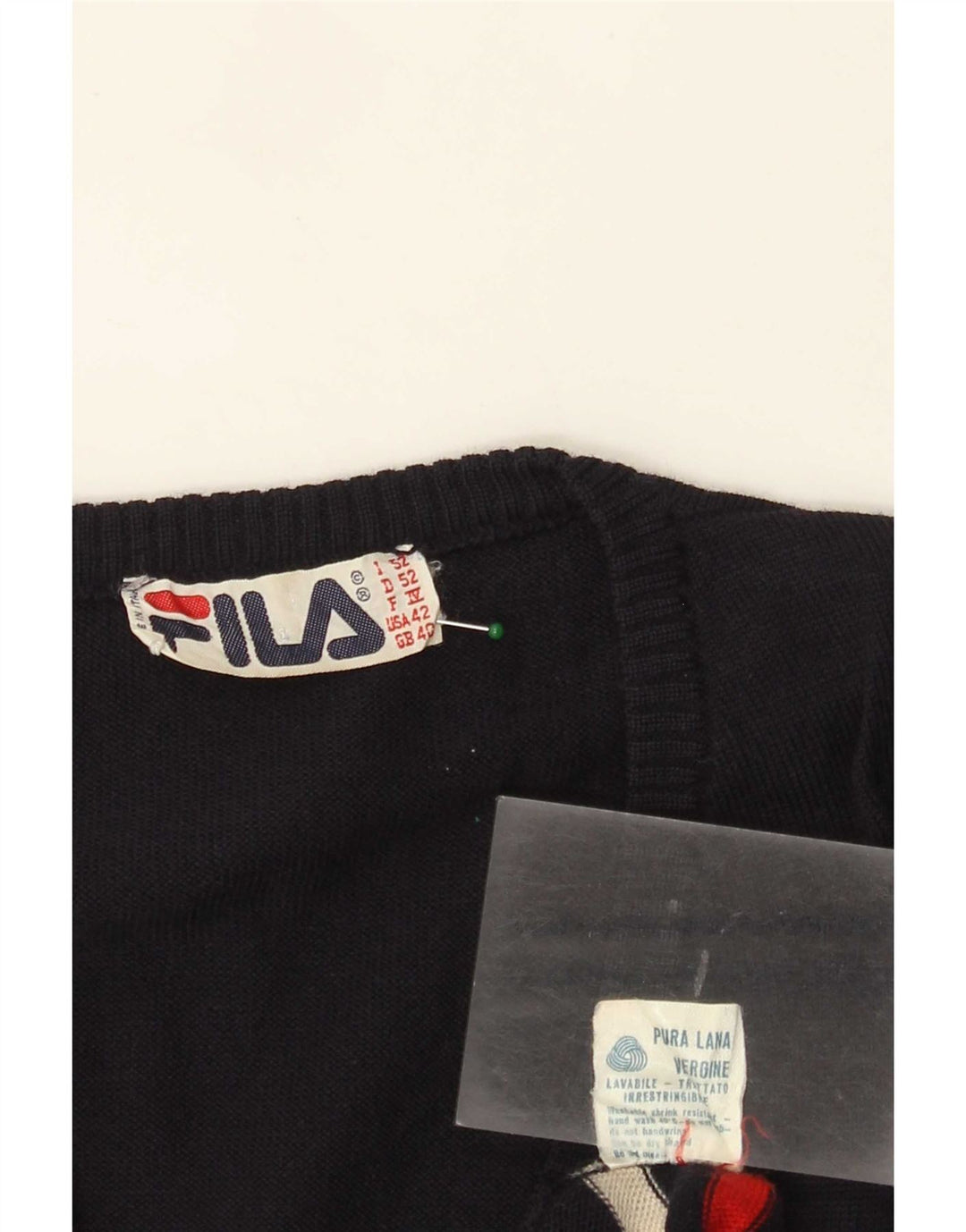 Fila Mens Vest Tank Top UK 40 Lã Listrada Azul Marinho Médio