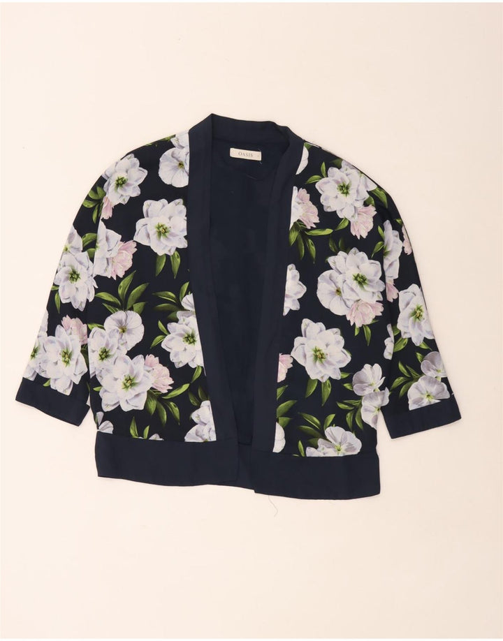 Top cardigã feminino Oasis oversized Reino Unido 12 médio azul marinho floral