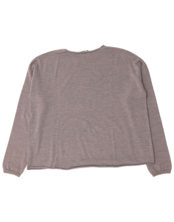 Suéter feminino Aspesi com gola canoa Reino Unido 16 grande lã cinza