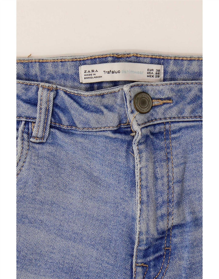 Zara Shorts jeans feminino Trafaluc desgastado UE 38 pequeno W28 azul
