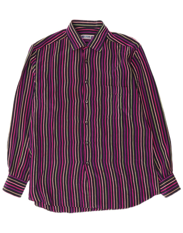 Camisa masculina VINTAGE tamanho 39 15 1/2 seda listrada multicolorida média